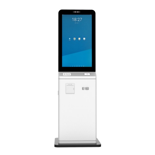 27英寸带打印机和二维码扫描器的立式自助点餐终端机